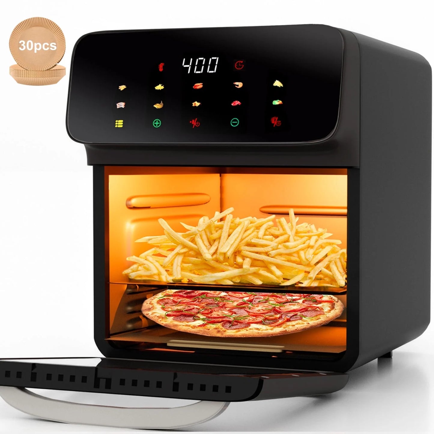 Air Fryer 12QT Convection Oven with 10-In-1 Multi Function, Visible Window and Touchscreen, Black